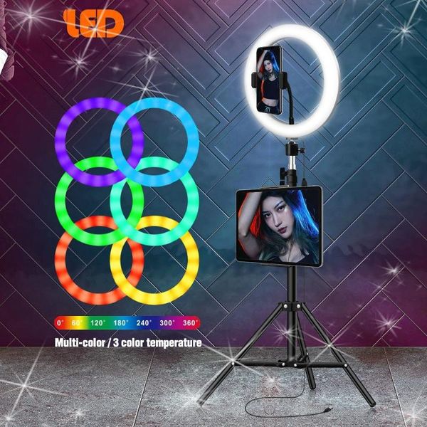 10'' Rgb Colorful Led Ring Light Bluetooth Selfie Pgraphy Lamp For Phone Makeup Youtube Live 160cm Height-adjustable Tripod