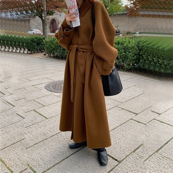 women vintage winter oversized long cashmere coat jacket single breasted woolen overcoat sashes cardigan outerwear lj201201, Black
women vintage winter oversized long cashmere coat jacket single breasted woolen overcoat sashes cardigan outerwear lj201201, Black