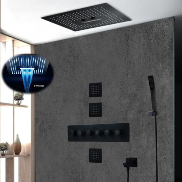 luxury thermostatic black shower system electricity led ceiling mounted big rainfall waterfall massage shower head set +body jets 4 inches
luxury thermostatic black shower system electricity led ceiling mounted big rainfall waterfall massage shower head set +body jets 4 inches