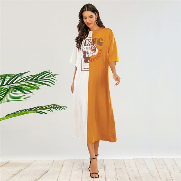 real s2020 fall long loose t-shirt womens fashion stitching letter embroidery midi dress, White;black
real s2020 fall long loose t-shirt womens fashion stitching letter embroidery midi dress, White;black