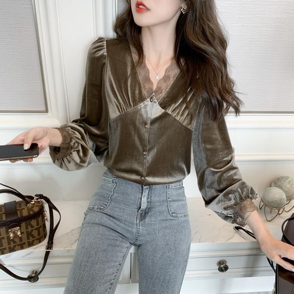 new 2021 fashion korean velvet blouse shirt women long sleeve splice female elegant buttons blouses cardigan blusas clothes1, White
new 2021 fashion korean velvet blouse shirt women long sleeve splice female elegant buttons blouses cardigan blusas clothes1, White