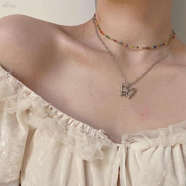 aomu korea fashion necklace colorful beads butterfly double layer pendant clavicle chain choker for women 2020 new jewelry party, Golden;silver
aomu korea fashion necklace colorful beads butterfly double layer pendant clavicle chain choker for women 2020 new jewelry party, Golden;silver
