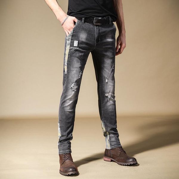 fashion men patchwork ripped jeans streetwear straight slim fit denim trousers gray stretch pants, Blue
fashion men patchwork ripped jeans streetwear straight slim fit denim trousers gray stretch pants, Blue