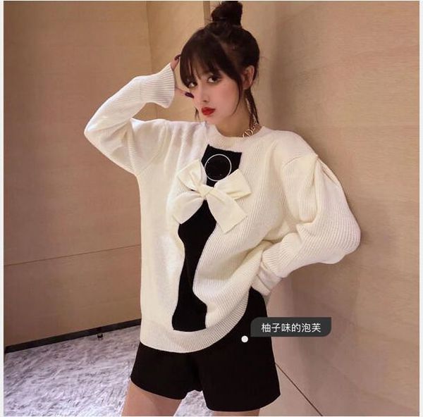 autumn/winter 2021 new knitwear round neck long sleeve pullover bottom with bowknot lovely versatile women's sweater, White;black
autumn/winter 2021 new knitwear round neck long sleeve pullover bottom with bowknot lovely versatile women's sweater, White;black