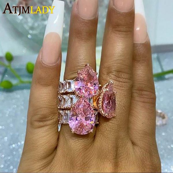 cluster rings 2021 fashion big pink pinky water drop accent stone rose gold pricess cut full cz band wedding engagement ring for women, Golden;silver
cluster rings 2021 fashion big pink pinky water drop accent stone rose gold pricess cut full cz band wedding engagement ring for women, Golden;silver