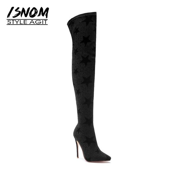isnom 2020 occident high heels women boots winter stretch boot pointed toe female party shoes over the knee warm footwear, Black
isnom 2020 occident high heels women boots winter stretch boot pointed toe female party shoes over the knee warm footwear, Black