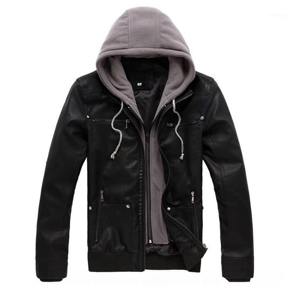 

men's leather & faux wholesale- hooded male jacket motorcycle zipper cardigans biker suede jackets men pu mens coat slim fit hood winte, Black