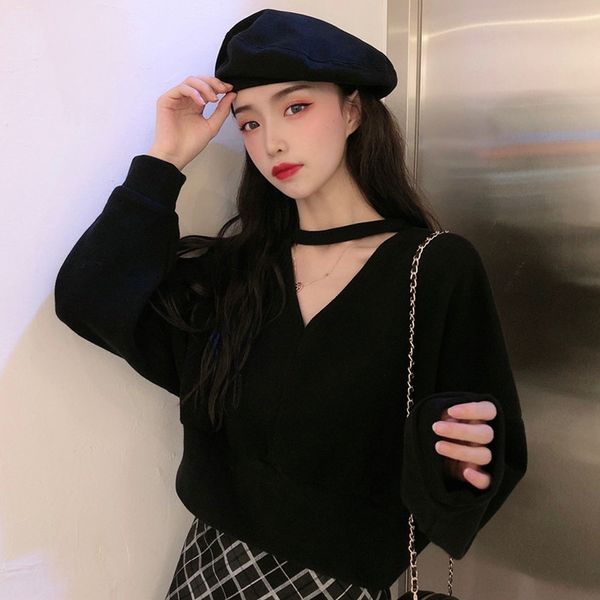 acb0h autumn 2020 black new style korean pullover loose v-neck front and back wear western style design sweater for women pullover sweate
acb0h autumn 2020 black new style korean pullover loose v-neck front and back wear western style design sweater for women pullover sweate