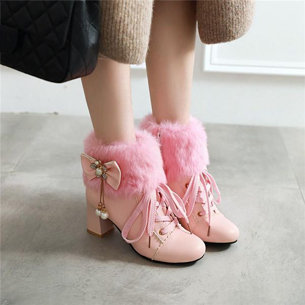 2020 fashion sweet princess lolita shoes pink bowtie faux fur lace up high heel womens snow boots ankle plus size 34-43, Black
2020 fashion sweet princess lolita shoes pink bowtie faux fur lace up high heel womens snow boots ankle plus size 34-43, Black