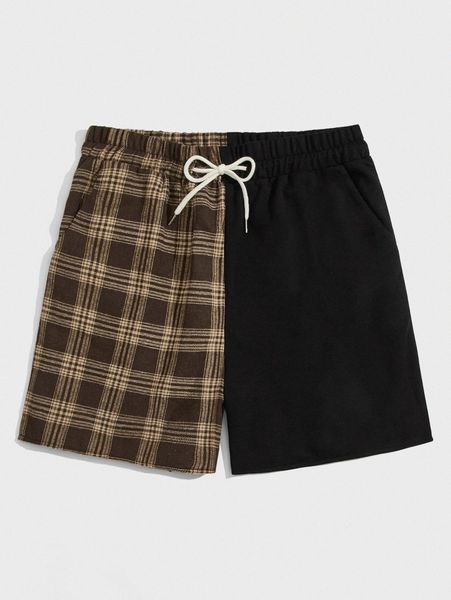 romwe guys plaid drawstring shorts u05v#, Black 
romwe guys plaid drawstring shorts u05v#, Black