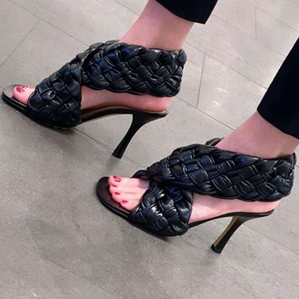 summer luxury designer weave leather sandals women stiletto high heels dress shoes slip on peep toe pumps shoes lady sandal, Black
summer luxury designer weave leather sandals women stiletto high heels dress shoes slip on peep toe pumps shoes lady sandal, Black