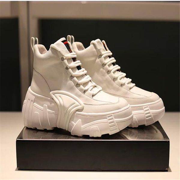 white leather ankle boots women's new leather high-sneakers chunky sole height increasing flat platform shoes women, Black
white leather ankle boots women's new leather high-sneakers chunky sole height increasing flat platform shoes women, Black