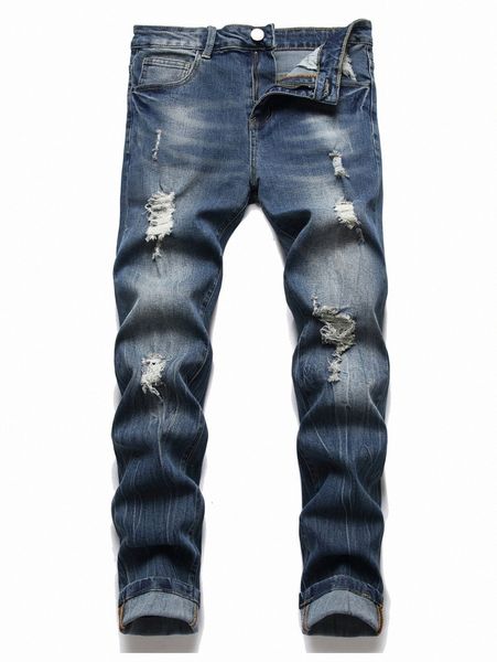 men ripped bleach wash jeans m4i5#, Blue