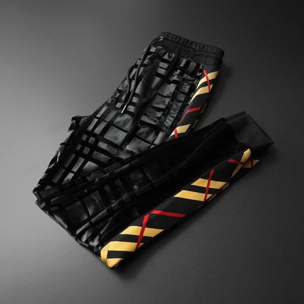 running pants style gold velvet casual sports trousers men's light luxury european and american fall/winter foot check, Black;blue
running pants style gold velvet casual sports trousers men's light luxury european and american fall/winter foot check, Black;blue