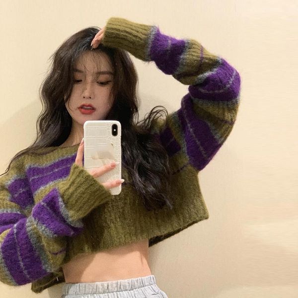 women's sweaters sannian short long-sleeved sweater women autumn/spring 2021 striped contrast color pullover knit clothes, White;black
women's sweaters sannian short long-sleeved sweater women autumn/spring 2021 striped contrast color pullover knit clothes, White;black