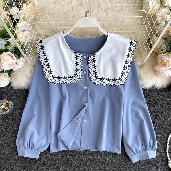 women's blouses & shirts korean fashion embroidery large lapel long sleeve shirt autumn solid color camisas mujer blouse p157, White
women's blouses & shirts korean fashion embroidery large lapel long sleeve shirt autumn solid color camisas mujer blouse p157, White