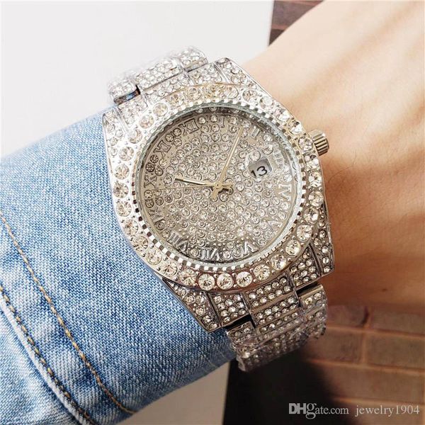 men diamond watch ladies designer luxury watches iced out watch round 39mm quartz wristwatch with roman hour mark day date clock, Slivery;brown
men diamond watch ladies designer luxury watches iced out watch round 39mm quartz wristwatch with roman hour mark day date clock, Slivery;brown