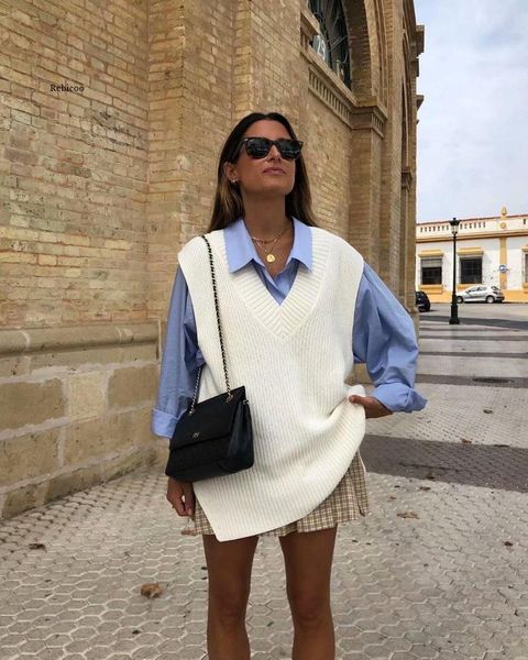 women's vests v neck sleeve white knitted autumn winter women sweater casual loose outwear solid preppy style, Black;white
women's vests v neck sleeve white knitted autumn winter women sweater casual loose outwear solid preppy style, Black;white