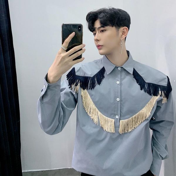 men's casual shirts spring designer alternative fringe court gentlemen's pullover shirt logo loose long-sleeve shirt., White;black
men's casual shirts spring designer alternative fringe court gentlemen's pullover shirt logo loose long-sleeve shirt., White;black