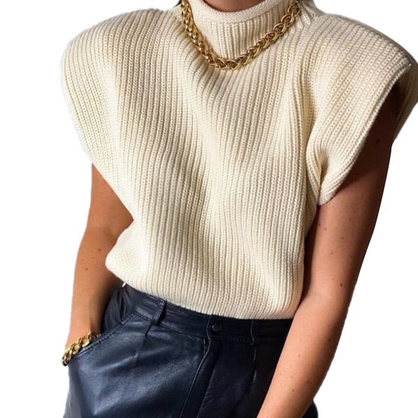 women pullover short sleeve sweater high collar fashion solid color stylish lady fall winter warm sleeveless sweater h1211, White;black
women pullover short sleeve sweater high collar fashion solid color stylish lady fall winter warm sleeveless sweater h1211, White;black