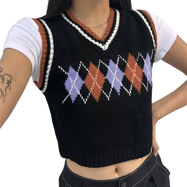 plaid knitted tank female streetwear preppy style y2k clothes stripe vneck cropped knitwear 90s sweater vest y201128, Black;white
plaid knitted tank female streetwear preppy style y2k clothes stripe vneck cropped knitwear 90s sweater vest y201128, Black;white