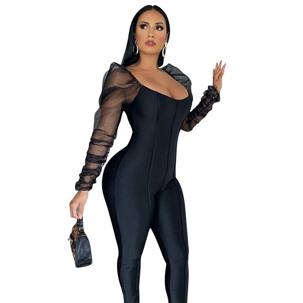 european and american womens clothing pao pao jian arm mesh pleats stitching jumpsuit in europe and america, Black;white
european and american womens clothing pao pao jian arm mesh pleats stitching jumpsuit in europe and america, Black;white