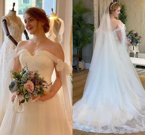 2021 off the shoulder wedding dresses a line sweep train beading sequins tulle sweep train custom made wedding gown vestido de novia, White
2021 off the shoulder wedding dresses a line sweep train beading sequins tulle sweep train custom made wedding gown vestido de novia, White