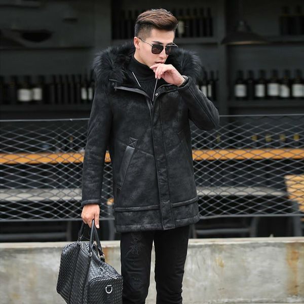 men's leather & faux winter genuine jacket men sheepskin coat hooded wool liner raccoon fur collar chaqueta cuero hombre1807 kj1400, Black
men's leather & faux winter genuine jacket men sheepskin coat hooded wool liner raccoon fur collar chaqueta cuero hombre1807 kj1400, Black