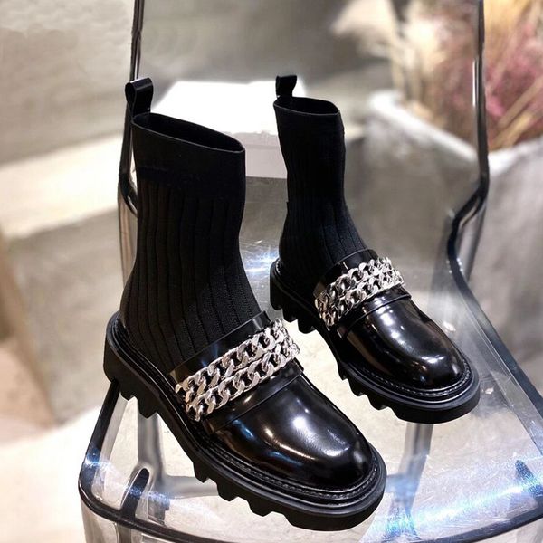 new elastic socks boots woman british style knitted leather patchwork winter boots metal chain design fashion thick bottom boots 1026, Black
new elastic socks boots woman british style knitted leather patchwork winter boots metal chain design fashion thick bottom boots 1026, Black