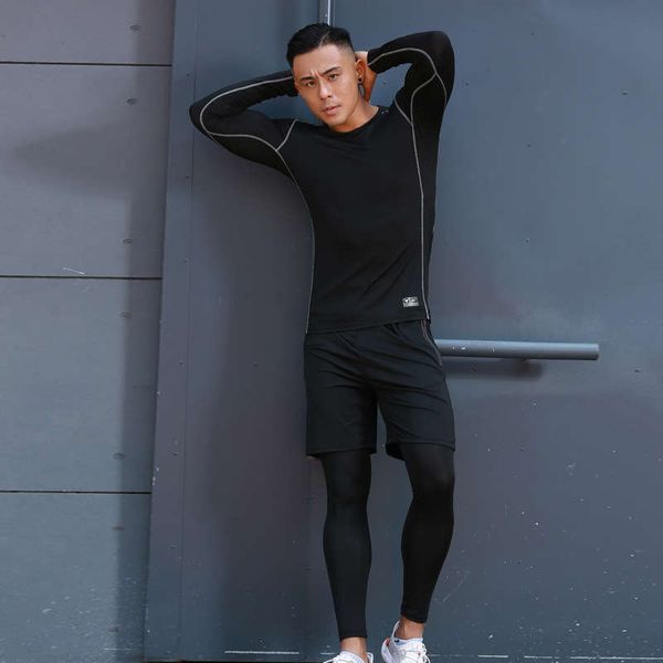 fitness suit men's fast dry high elastic tights gym outdoor running, Gray 
fitness suit men's fast dry high elastic tights gym outdoor running, Gray