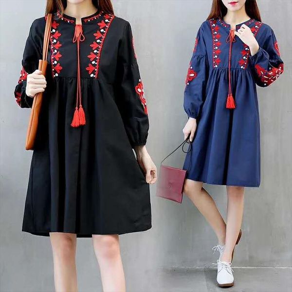 2020 women vintage floral embroidery dress drawstring tie tassels long sleeve faldas festa casual brand loose retro dresses, Black;gray
2020 women vintage floral embroidery dress drawstring tie tassels long sleeve faldas festa casual brand loose retro dresses, Black;gray
