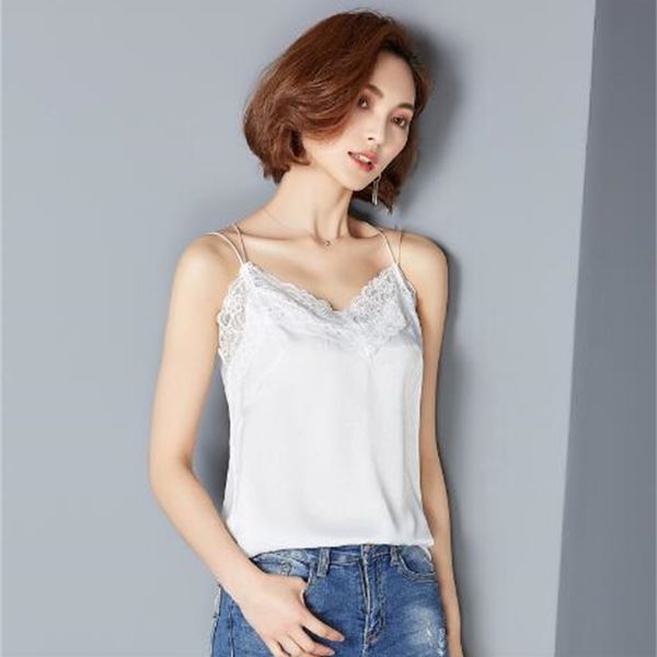 new women's summer bottomed halter with lace short thin shoulder vest, White 
new women's summer bottomed halter with lace short thin shoulder vest, White