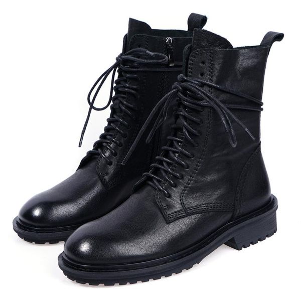 women's genuine leather lace-up flats martin boots autumn warm plush short booties motorcycle boots shoes for women, Black
women's genuine leather lace-up flats martin boots autumn warm plush short booties motorcycle boots shoes for women, Black
