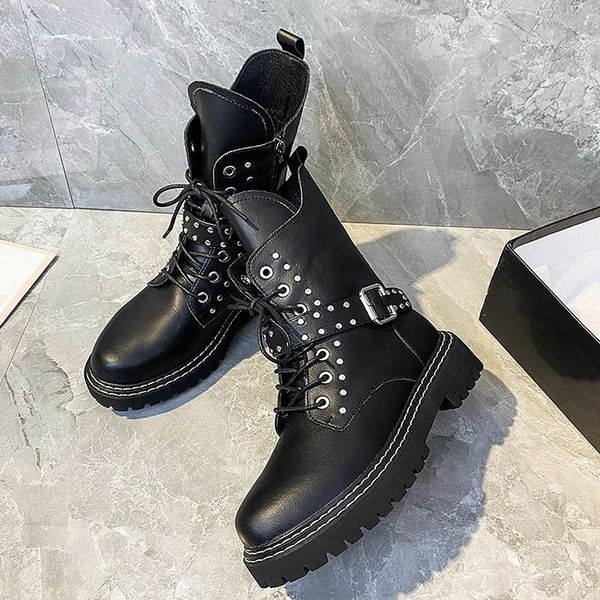 women's winter boots metal decoration woman boots pu leather ladies windproof side zipper female, Black
women's winter boots metal decoration woman boots pu leather ladies windproof side zipper female, Black
