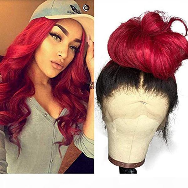 ombre color 1b red 13x6 lace front wigs human hair natural wave brazilian remy glueless pre plucked full lace wig with natural hairline, Black 
ombre color 1b red 13x6 lace front wigs human hair natural wave brazilian remy glueless pre plucked full lace wig with natural hairline, Black