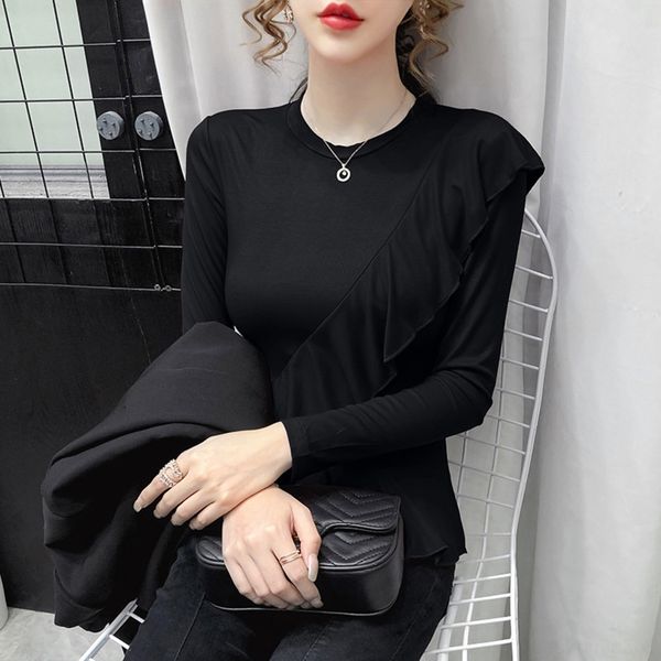 wz5ne women's type sleeve thin style with round collar t-shirt for long t-shirtand ruffle inside 09q6z autumn wear t-shirtt-shirt, White
wz5ne women's type sleeve thin style with round collar t-shirt for long t-shirtand ruffle inside 09q6z autumn wear t-shirtt-shirt, White