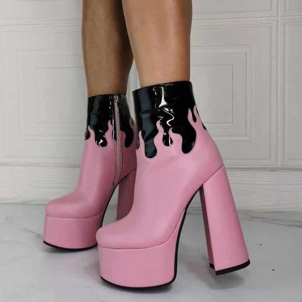 color block high platform plus size 43 daily pink women ankle boots chunky heel side zipper fashion short booties for ladies, Black
color block high platform plus size 43 daily pink women ankle boots chunky heel side zipper fashion short booties for ladies, Black