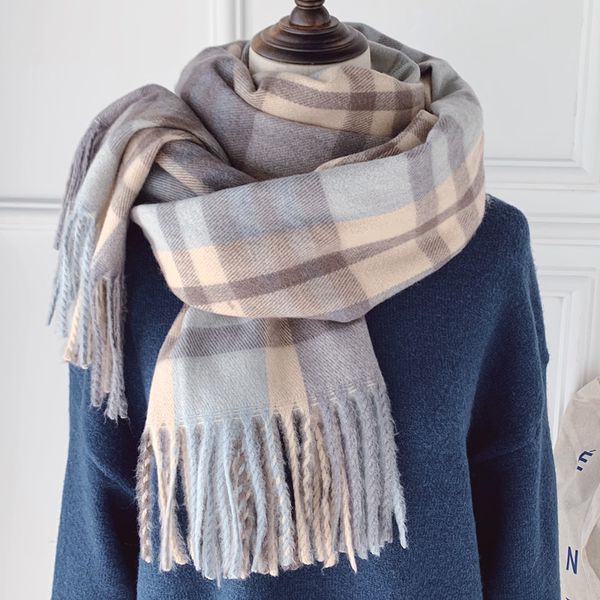 female autumn winter tassel plaid youth multi functional british classic thickened warm and fashionable shawl, Blue;gray
female autumn winter tassel plaid youth multi functional british classic thickened warm and fashionable shawl, Blue;gray