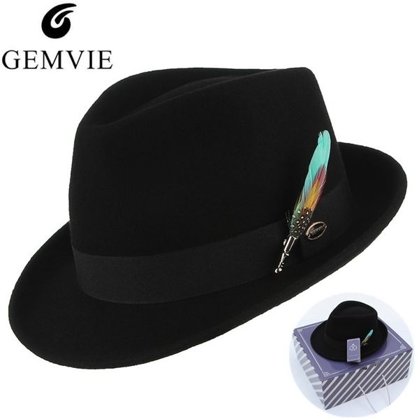 gemvie men women trilby feather band formal fedora hat classical curved brim 100% wool jazz hat gentleman's hat c0123, Blue;gray 
gemvie men women trilby feather band formal fedora hat classical curved brim 100% wool jazz hat gentleman's hat c0123, Blue;gray