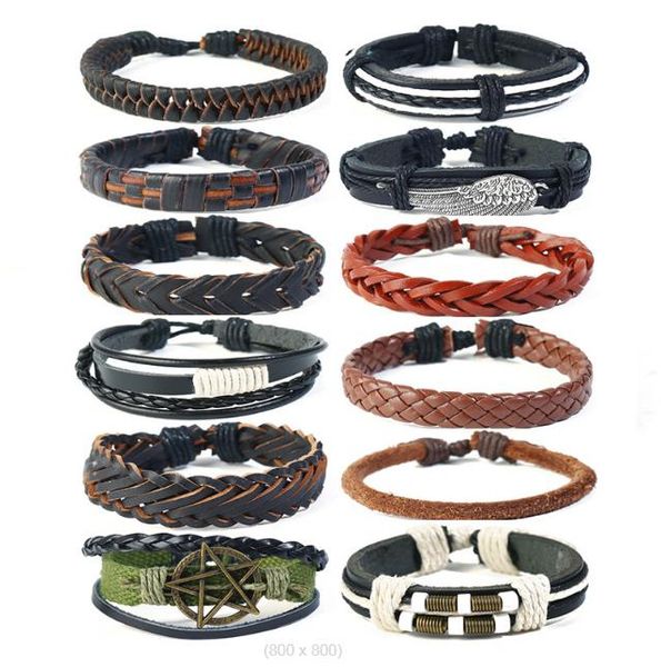 vintage woven cowhide bracelet diy12 style 12 piece suit men's leather chain arm ornament wings five stars, Golden;silver
vintage woven cowhide bracelet diy12 style 12 piece suit men's leather chain arm ornament wings five stars, Golden;silver