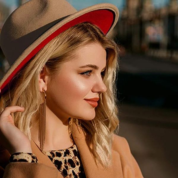 wide brim hats women's felt fedora hat panama cowboy soft sun suitable for beach trilby formal party cap, Blue;gray
wide brim hats women's felt fedora hat panama cowboy soft sun suitable for beach trilby formal party cap, Blue;gray