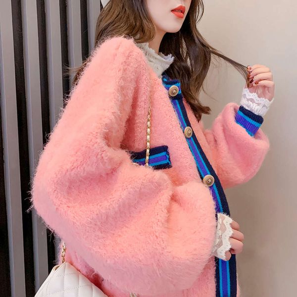 autumn and winter 2020 korean version wear thickened mink like cashmere sweater coat women's foreign lazy style sweet knitted cardigan, White;black
autumn and winter 2020 korean version wear thickened mink like cashmere sweater coat women's foreign lazy style sweet knitted cardigan, White;black
