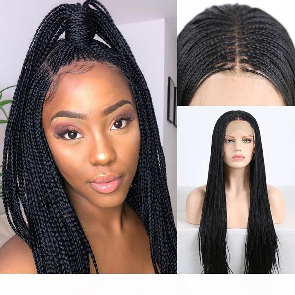box braid wig glueless heat resistant fiber hair long mirco braided box braids synthetic lace front wigs for women middle part, Black
box braid wig glueless heat resistant fiber hair long mirco braided box braids synthetic lace front wigs for women middle part, Black