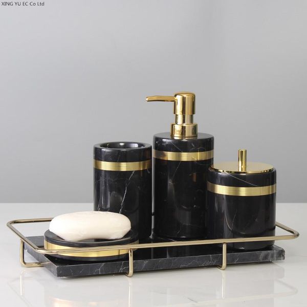 bath accessory set black gold marble bathroom toothpaste dispenser lotion bottle toothbrush holder cotton swab box soap dish home decoration
bath accessory set black gold marble bathroom toothpaste dispenser lotion bottle toothbrush holder cotton swab box soap dish home decoration