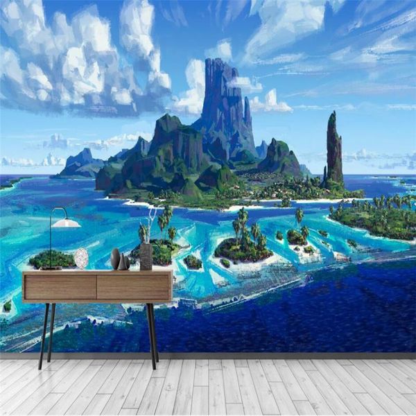 wallpapers customize hd abstract hand-painted seaside coconut oil painting decorative mural wallpaper custom large green