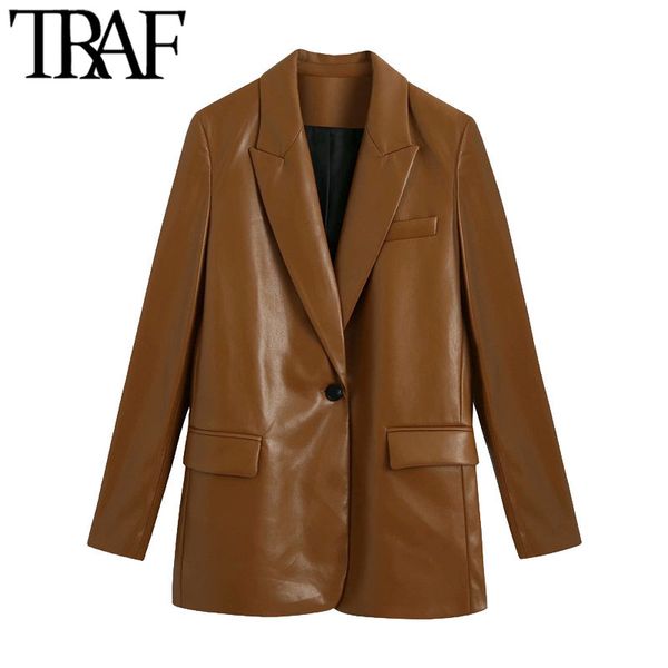 traf women fashion faux leather single button blazers coat vintage long sleeve pockets female outerwear chic 201201, White;black
traf women fashion faux leather single button blazers coat vintage long sleeve pockets female outerwear chic 201201, White;black