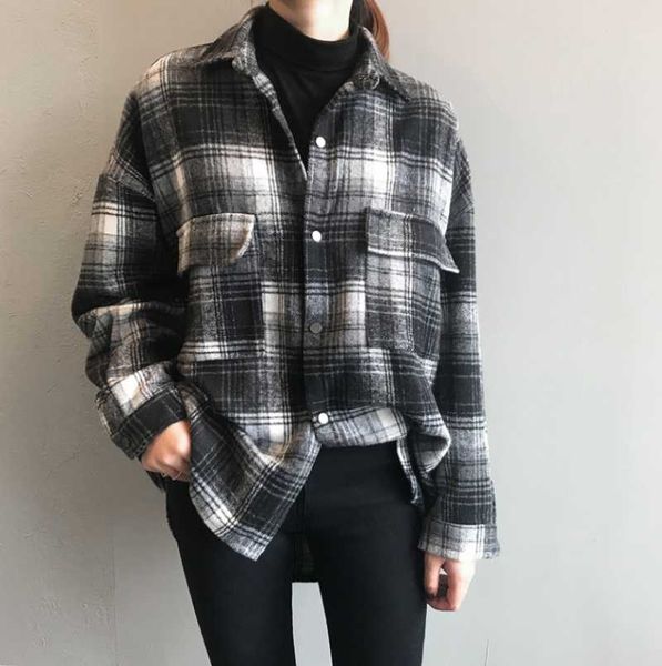 women's blouses & shirts plaid ladies oversized shirt 2021 fashion soft thick blouse party women elegant loose retro girls chic, White
women's blouses & shirts plaid ladies oversized shirt 2021 fashion soft thick blouse party women elegant loose retro girls chic, White