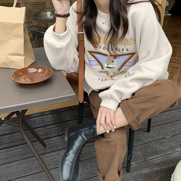 huang zheng cartoon embroidery thickened plush sweater women's 2020 winter korean round neck loose casual w89932, White;black
huang zheng cartoon embroidery thickened plush sweater women's 2020 winter korean round neck loose casual w89932, White;black