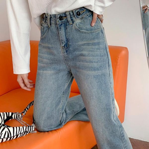 women's jeans vintage high waist long women 2021 autumn winter korean style streetwear bottom pockets straight female chic trousers, Blue
women's jeans vintage high waist long women 2021 autumn winter korean style streetwear bottom pockets straight female chic trousers, Blue