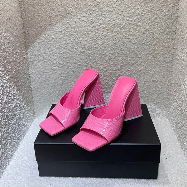 pink womens slippers stone heeled shoes designer sandals women slipper pattern leather fashion triangular abnormal heels 4-12 us size, Black
pink womens slippers stone heeled shoes designer sandals women slipper pattern leather fashion triangular abnormal heels 4-12 us size, Black